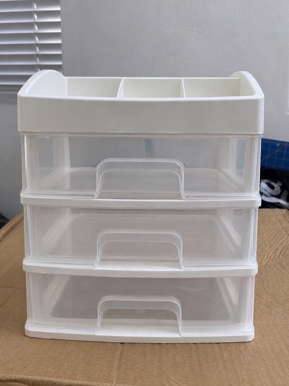 3-Drawer Desktop Storage Organizer – Clear Plastic with Top Compartments